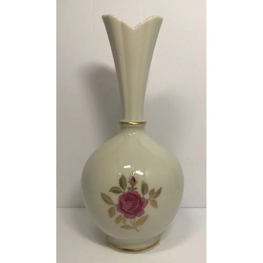 ANTIQUE LENOX FINE CHINA BULBOUS BUD VASE Rose Pattern - Mint Condition